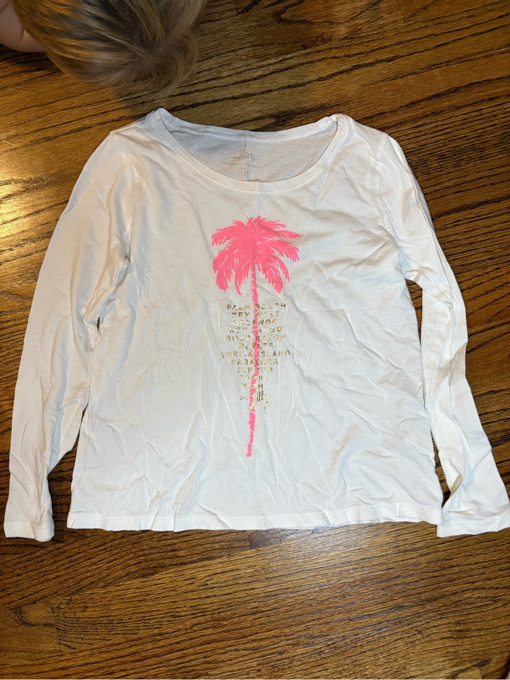 Lilly Pulitzer White Long-Sleeve Tee with Neon Pink Palm